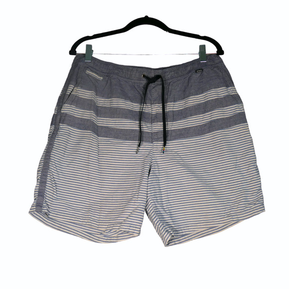 Hurley Shorts Mens Large Blue and White Elastic Drawstring Pockets 100% Cotton - Picture 1 of 10